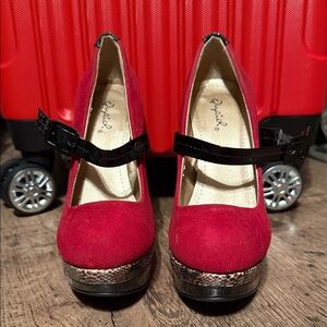 Qupid Red and Black Platform Heels